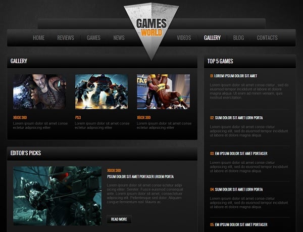 Gaming Website Templates with Gallery