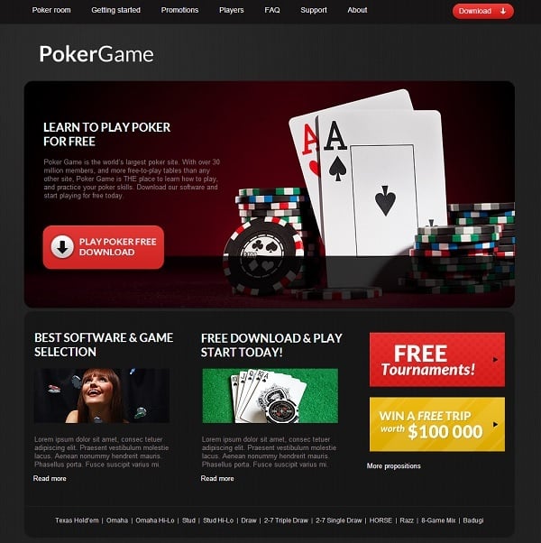 Poker Online Gaming Website Template