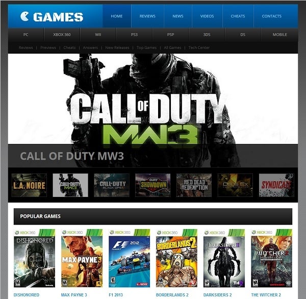 Gaming Website Template Menu