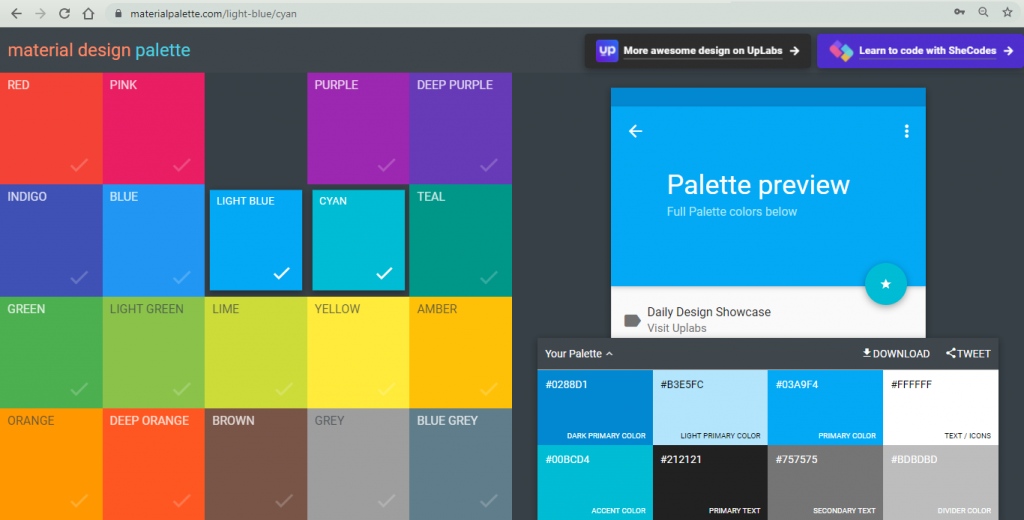 material design palette